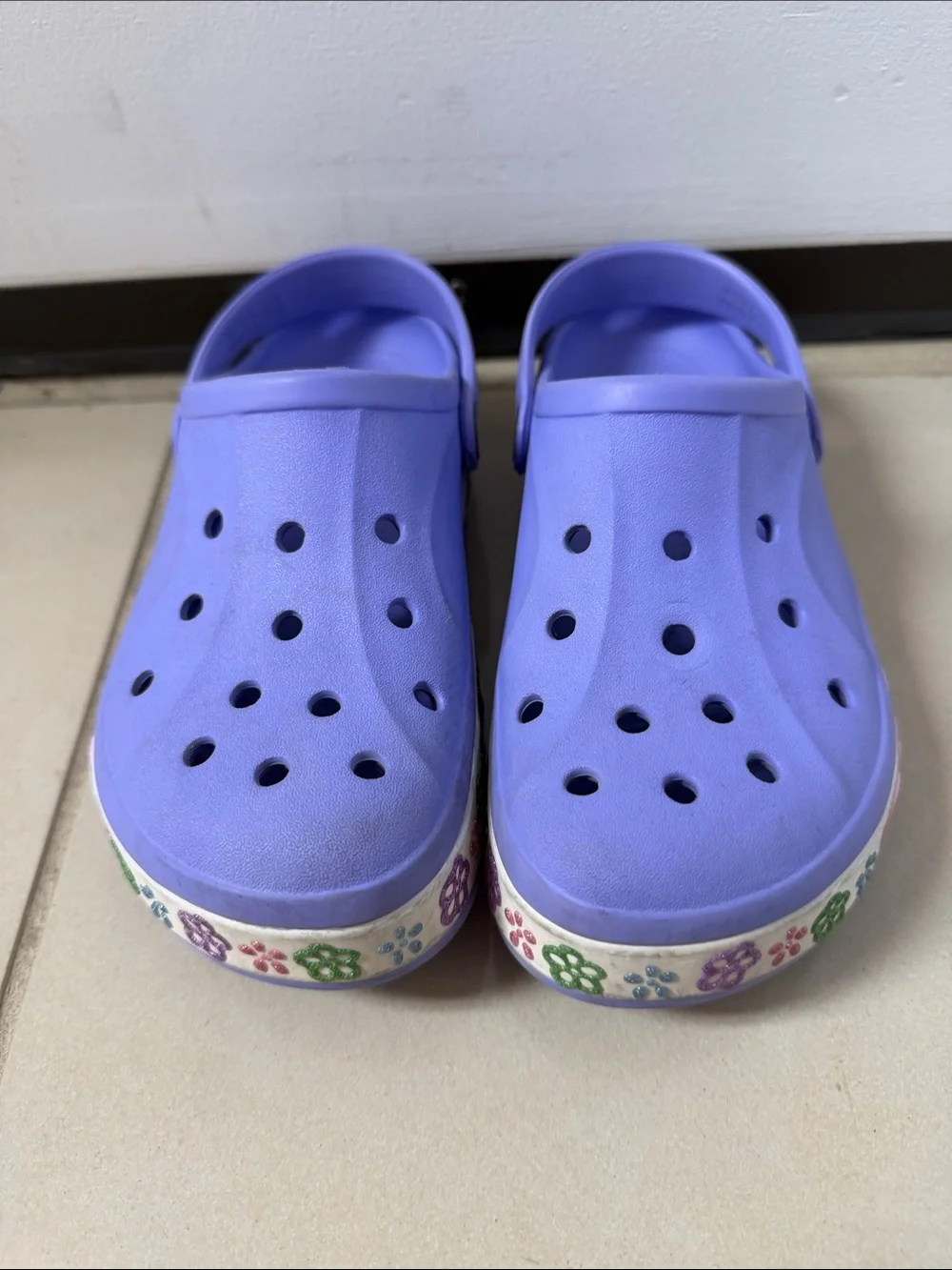 CROCS Kids Purple Garden Clogs with Floral Trim